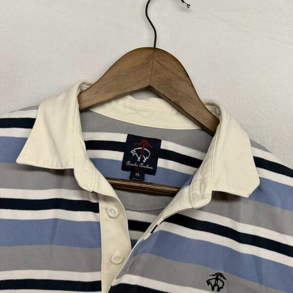 Brooks Brothers Rugby Shirt men's XL Gray Blue Red Fleece Embroidered Logo y2k - Picture 5 of 11